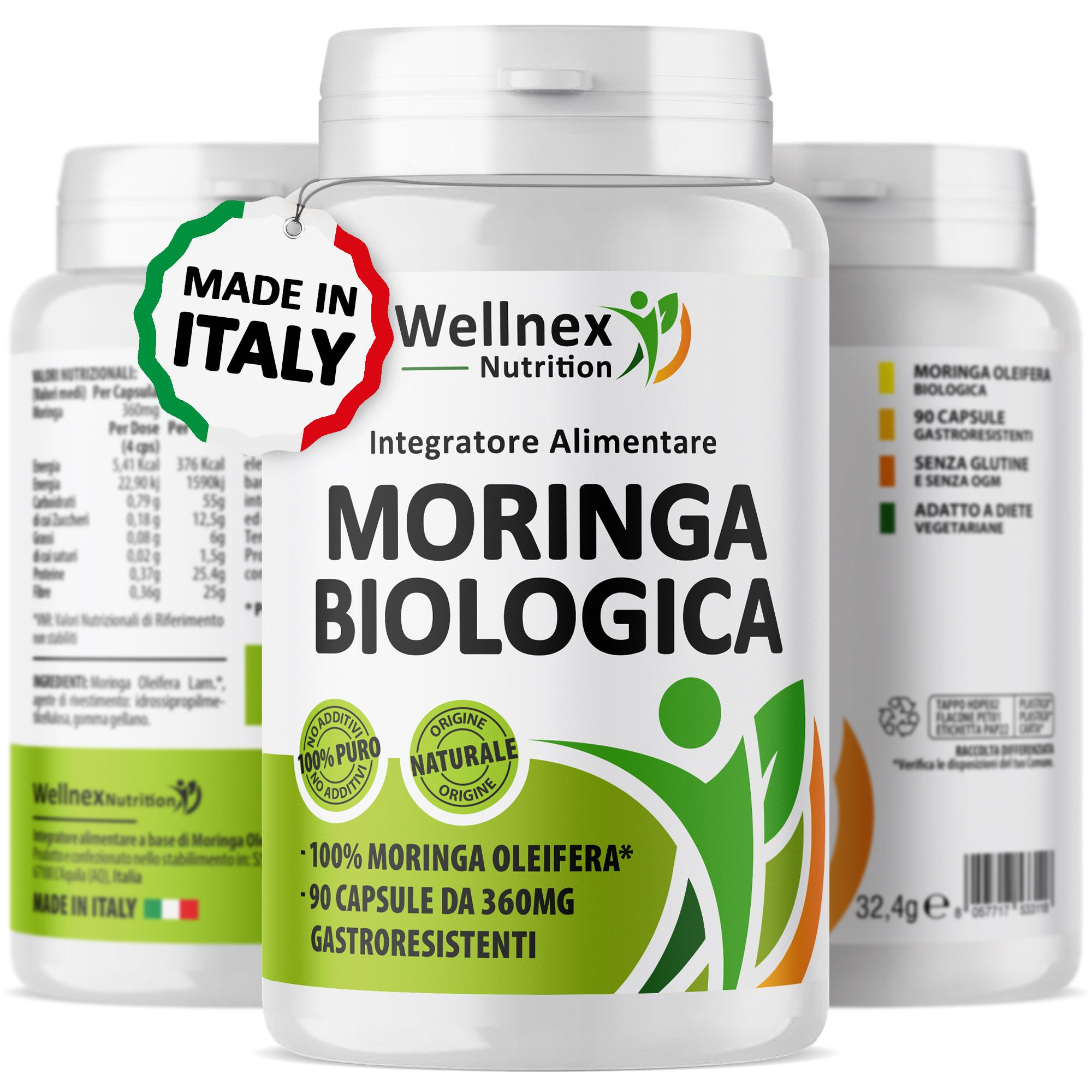 Wellnex Nutrition - Moringa Biologica in Capsule vegetali 90 Capsule Integratore Alimentare