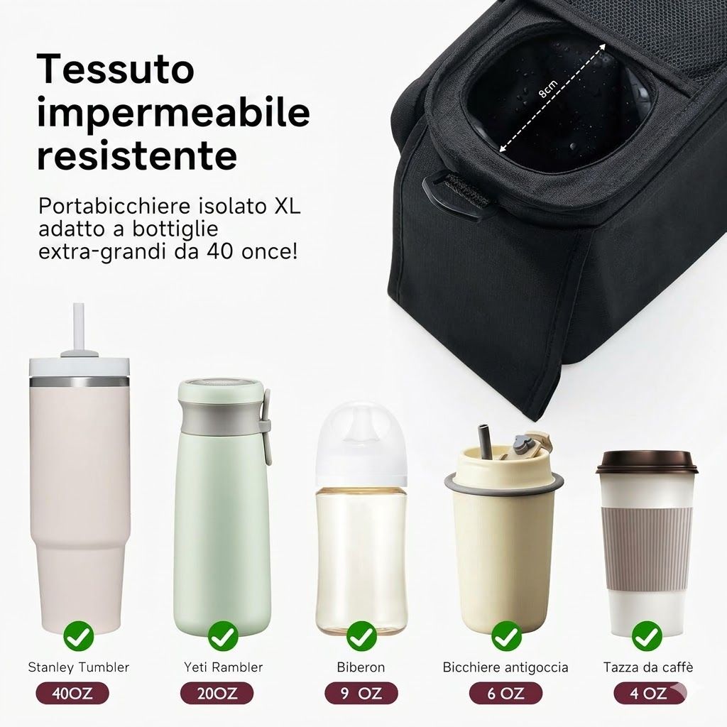 Momcozy Organizer universale per passeggino con portabottiglie/portabicchieri isolato