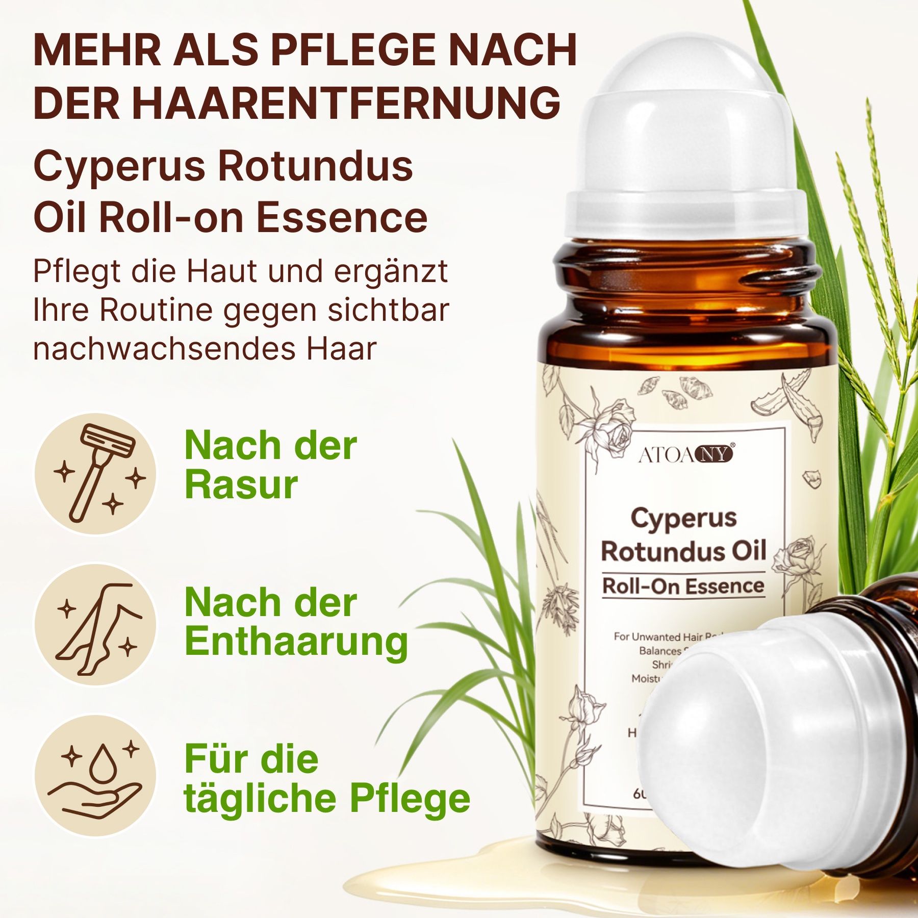 P-beauty Olio di Cyperus Rotundus Depilazione e inibitore della crescita dei peli Nagarmotha