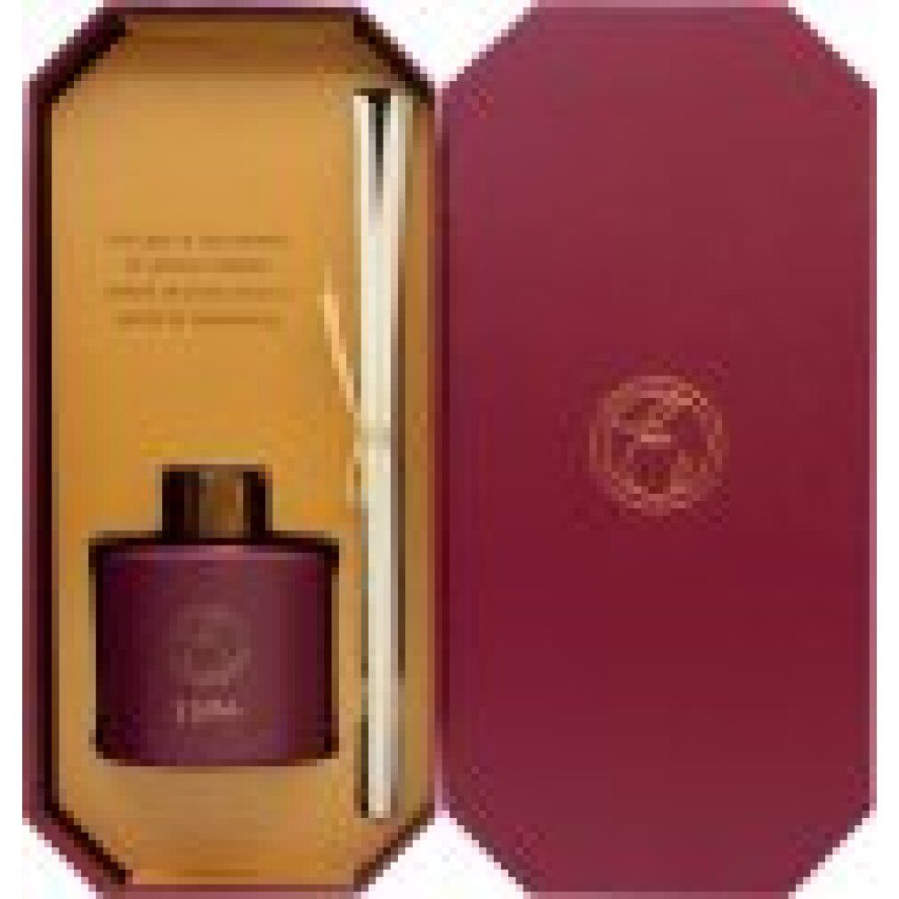 Confezione regalo rosso-oro aperta con diffusore, bastoncini e logo. Il diffusore riporta il marchio ESPA.