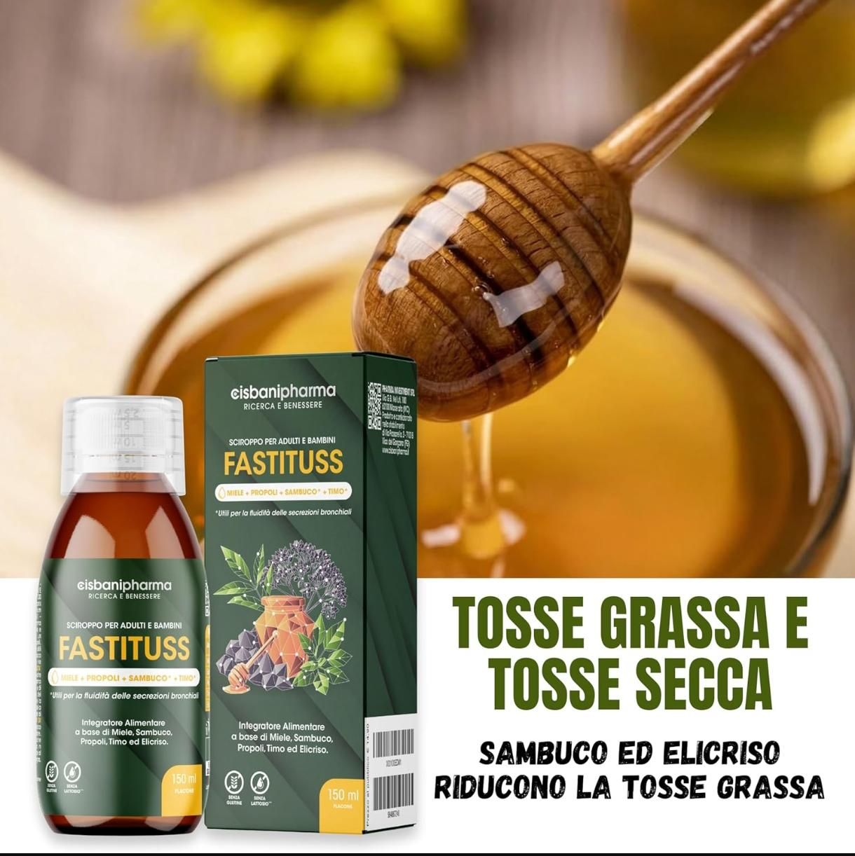 Cisbani Pharma Fastituss - Sciroppo per tosse secca, grassa e mal di gola