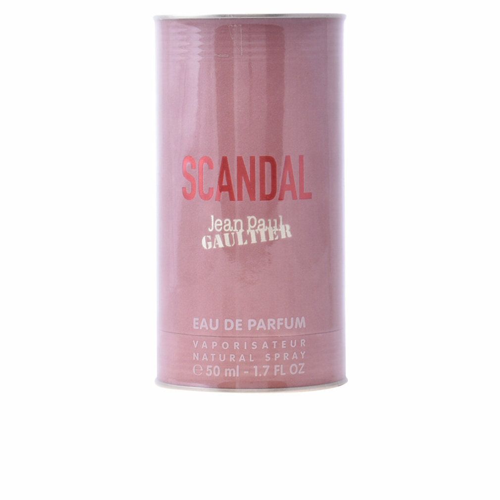 Confezione cilindrica. Scritto: SCANDAL, Jean Paul Gaultier, Eau de Parfum, 50 ml.