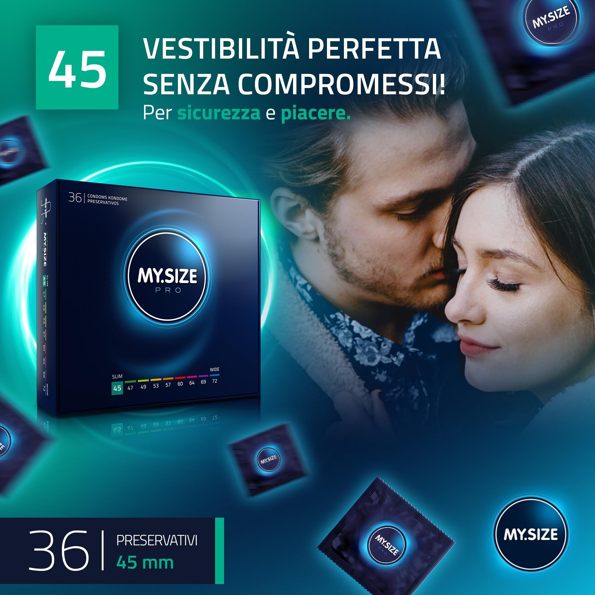 Confezione di preservativi My.Size PRO, 36 pezzi, misura 45mm.