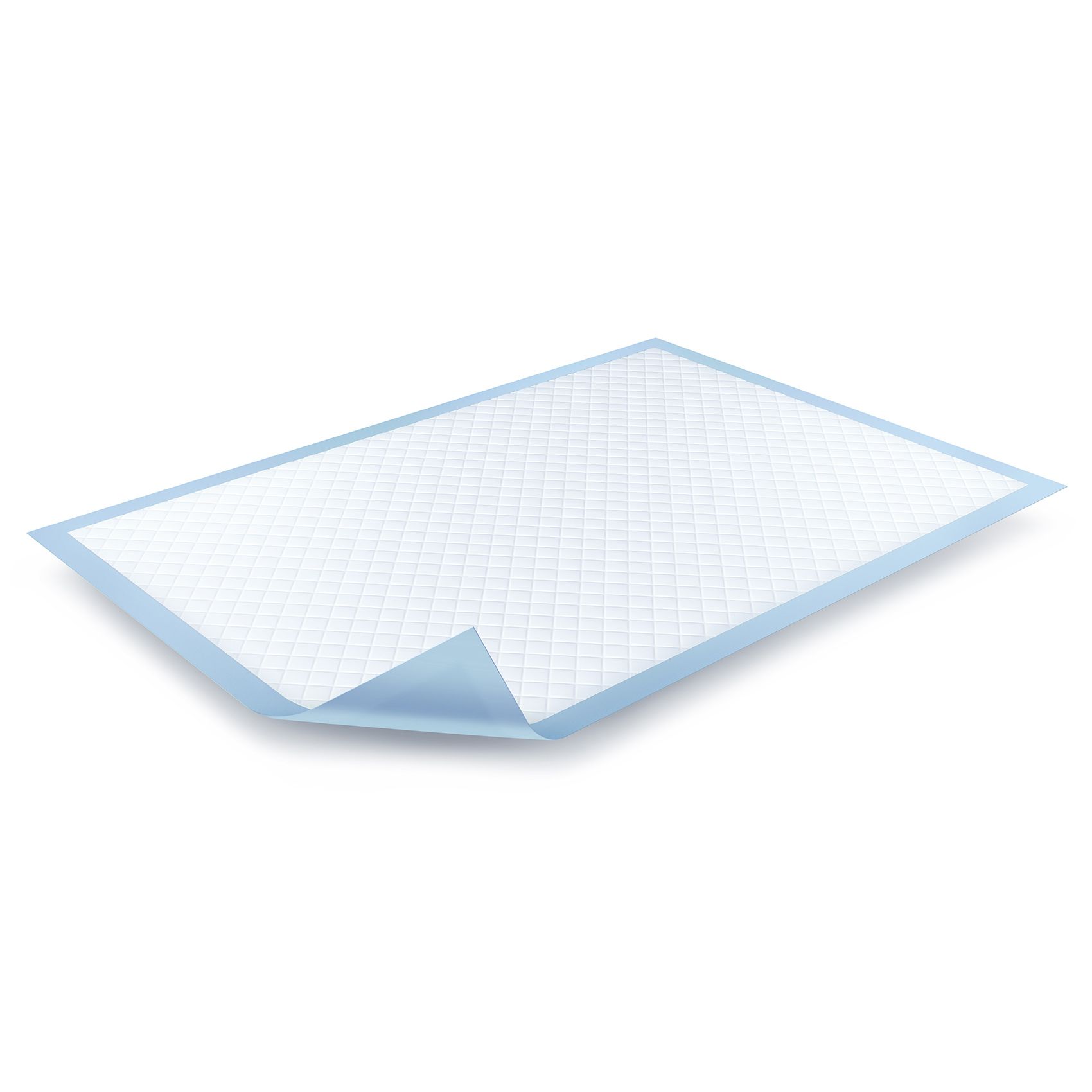 Telo in carta di cellulosa, rettangolare, bordato di blu. Un angolo è leggermente sollevato.