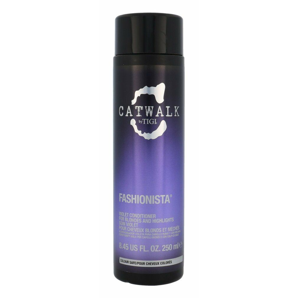 Balsamo viola. Bottiglia nera con sfumatura viola. Scritta: CATWALK by TIGI, Fashionista. 250ml.