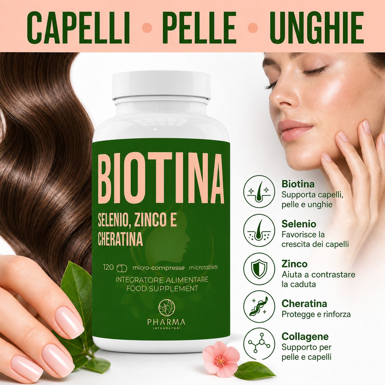 Biotina ad alte dosi con compresse di zinco selenio per la crescita dei capelli Biotin Zinco Selenio e silice