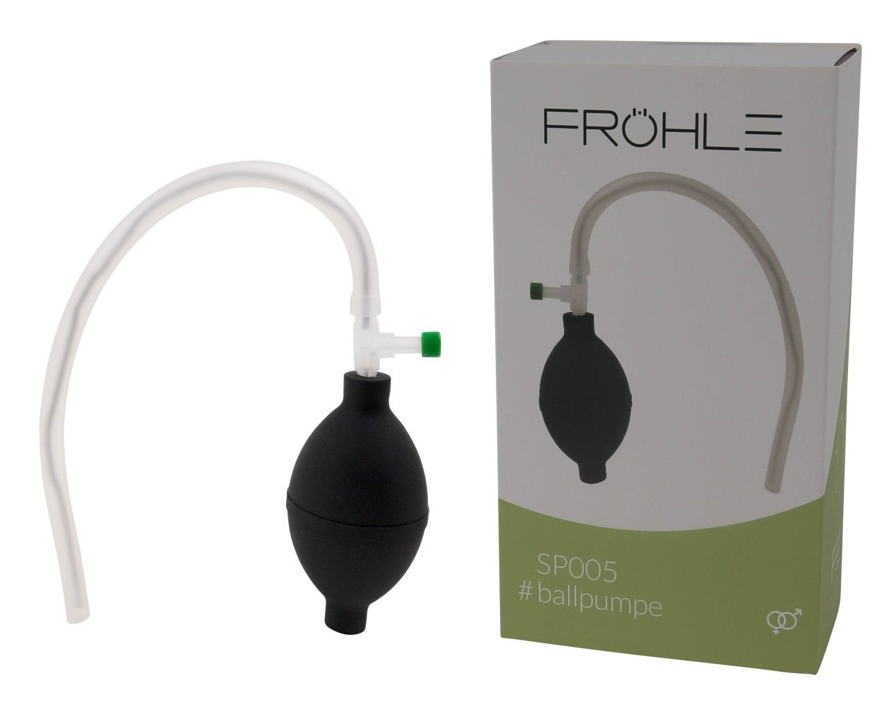 Pompa per palloncini Fröhle SP005 e la sua confezione.