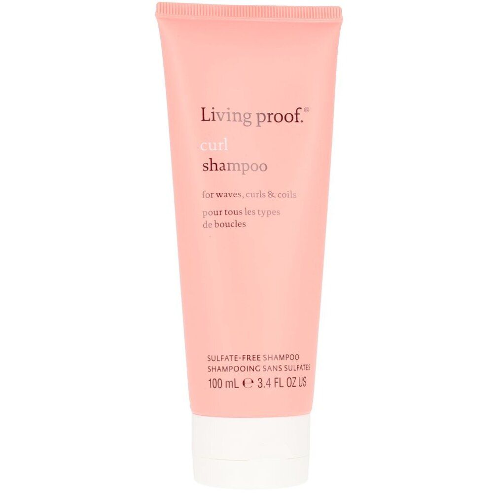 Tubo rosa con Living proof curl shampoo. Per onde, ricci e boccoli. Shampoo senza solfati. In basso: 100 ml.