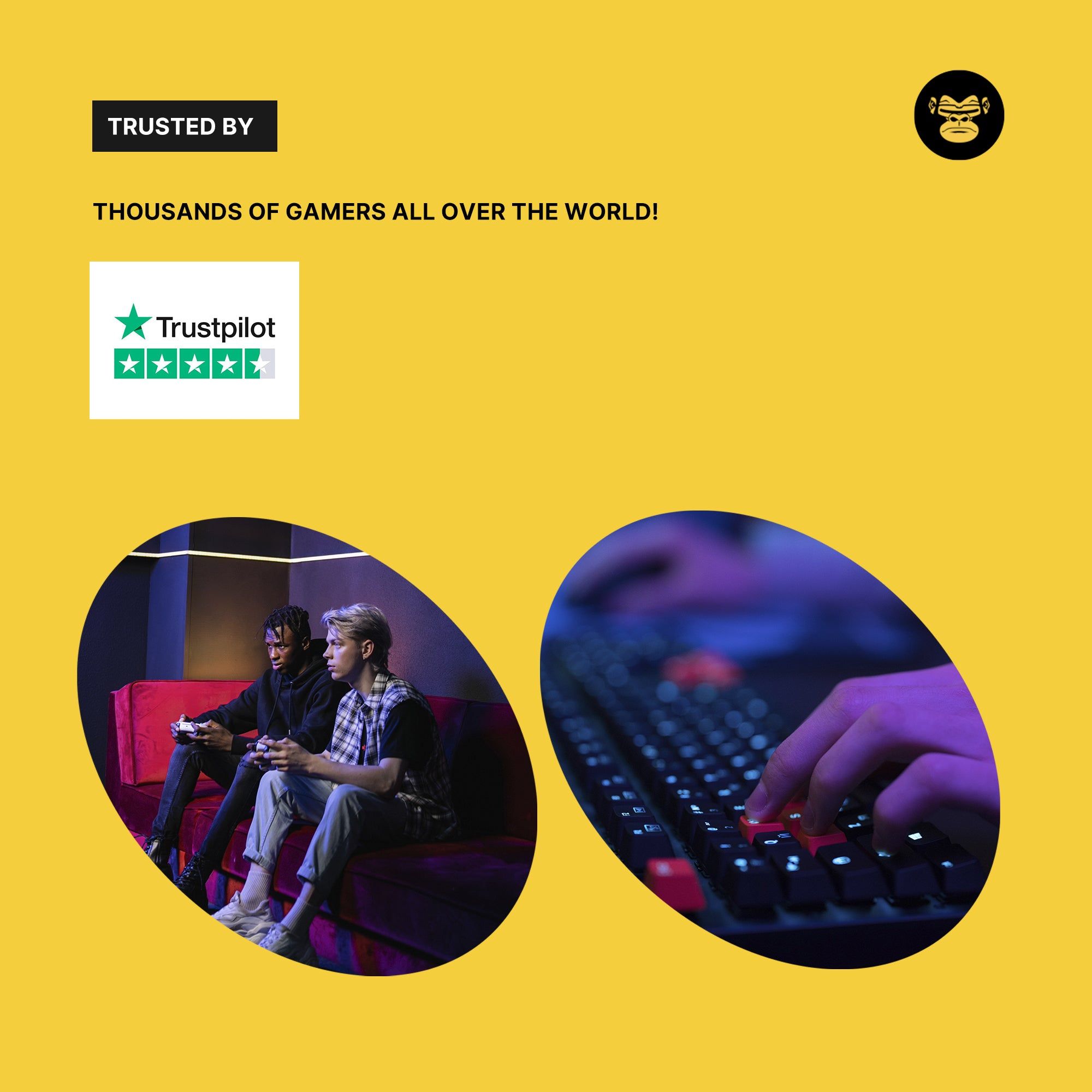 Due uomini giocano ai videogiochi. Fidato da migliaia di giocatori in tutto il mondo. Valutazione Trustpilot.