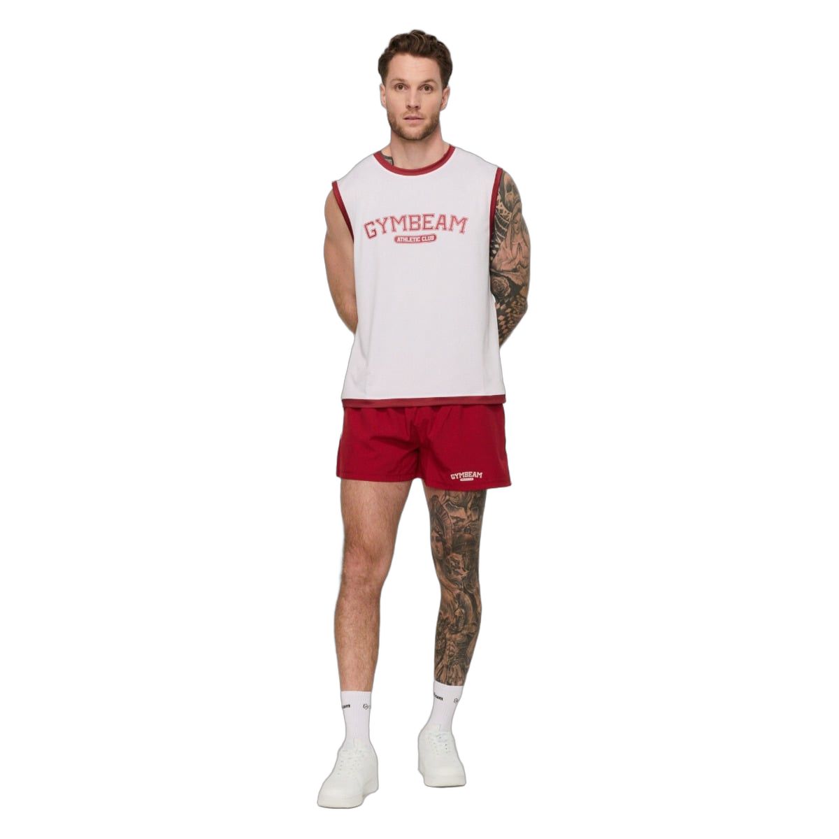 GymBeam Pantaloncini uomo oversize Varsity rosso con cordoncino