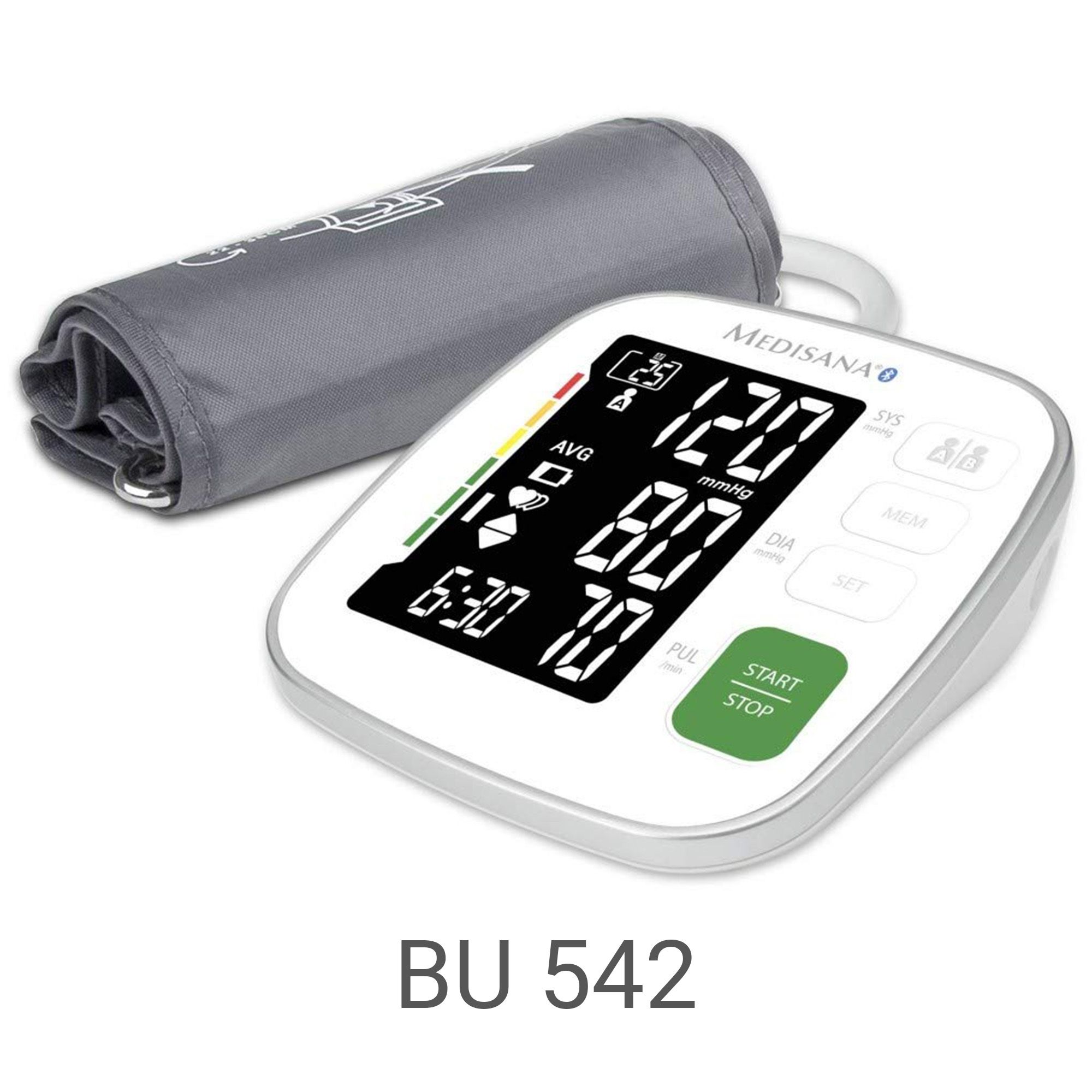 Misuratore pressione Medisana BU 542 con bracciale e display digitale.