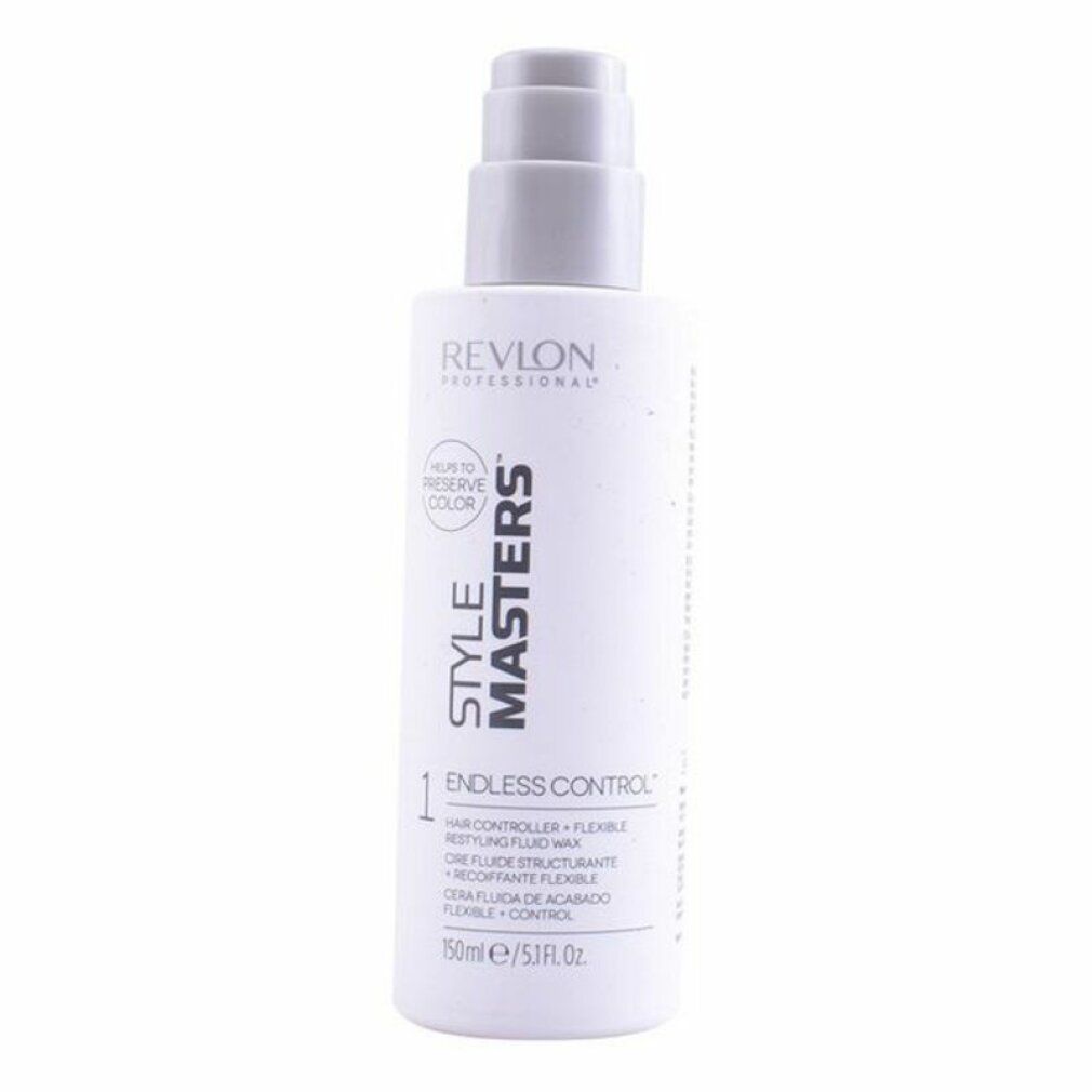 Prodotto Revlon Style Masters bianco con pompa. Scritta: Endless Control, 150ml.
