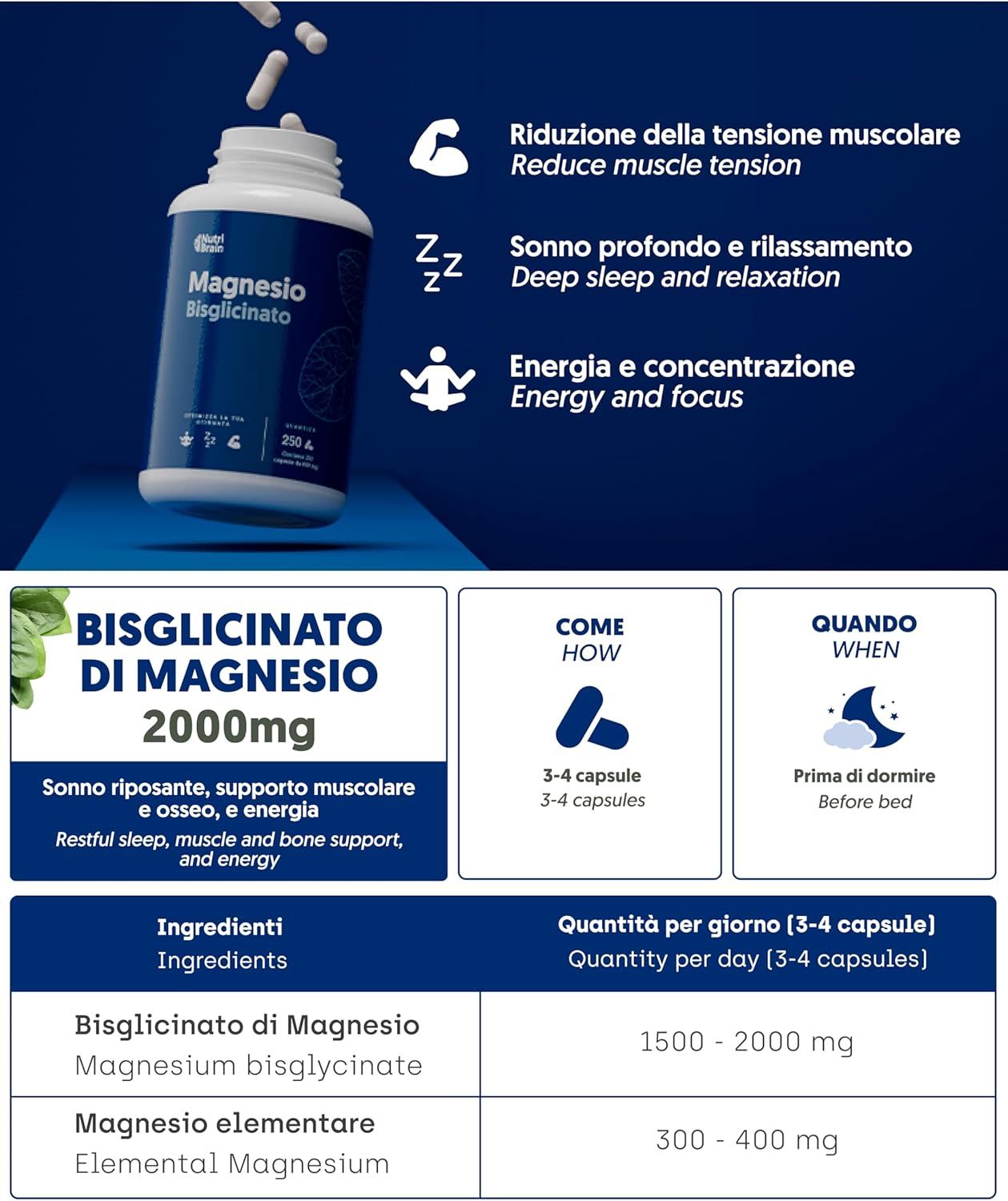 NUTRIBRAIN Capsula di Magnesio Bisglicinato