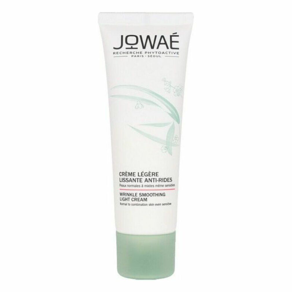 Tubo di crema JOWAE, Crème légère lissante anti-rides. Colori verde e bianco. Vista del prodotto.