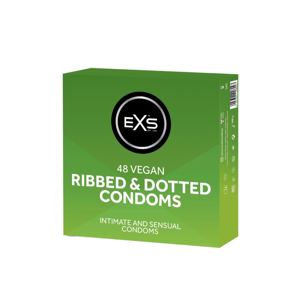 Confezione da 48 preservativi vegan EXS Ribbed & Dotted.