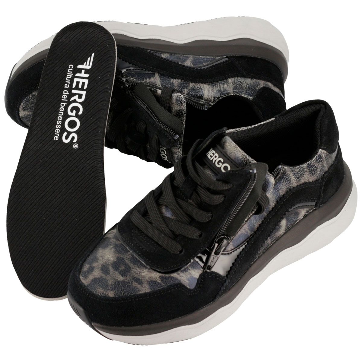 Sneakers nere con stampa leopardata e zip.
