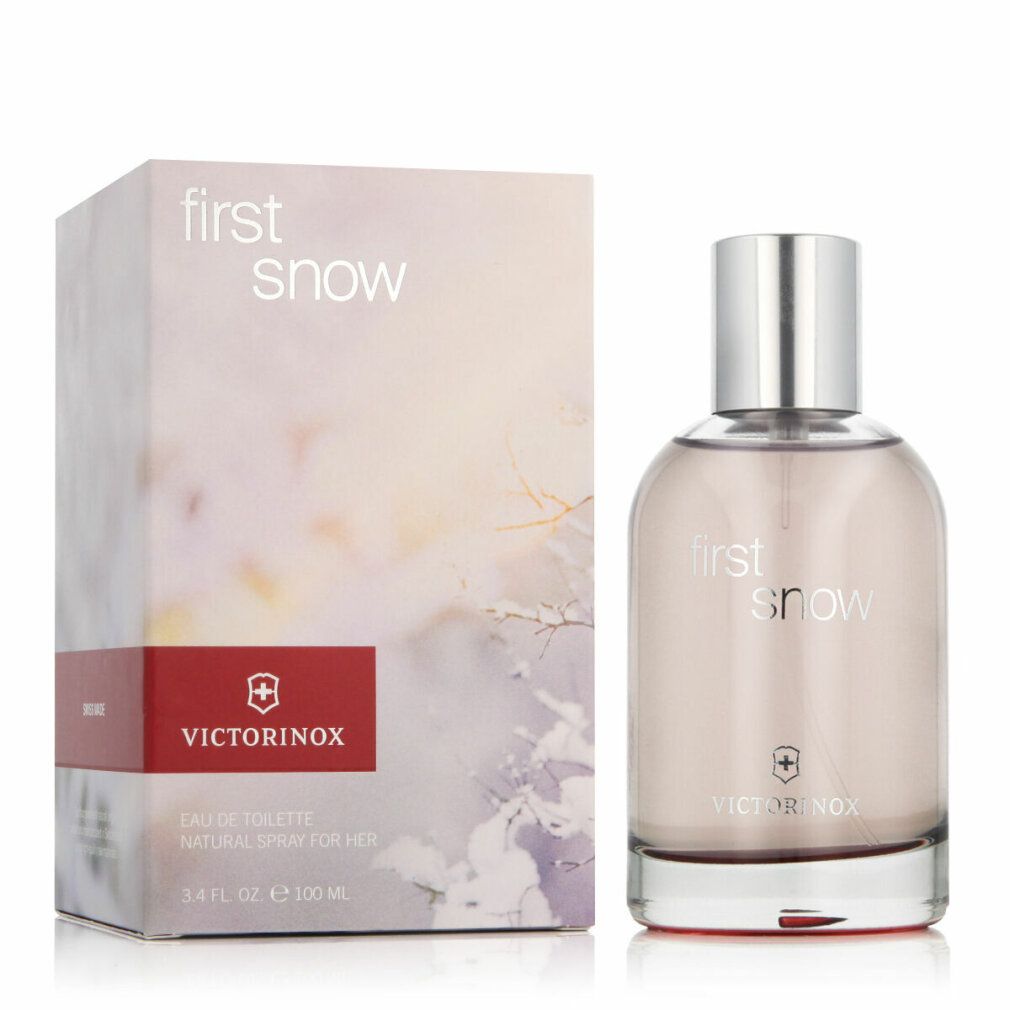 Flacone e scatola Victorinox First Snow. Flacone con tappo argentato. Scatola con logo e nome del prodotto.