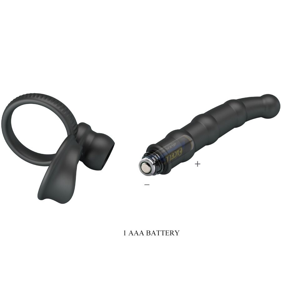 Tatum Vibrating Penis Ring With Plug 10 Vibrations Black