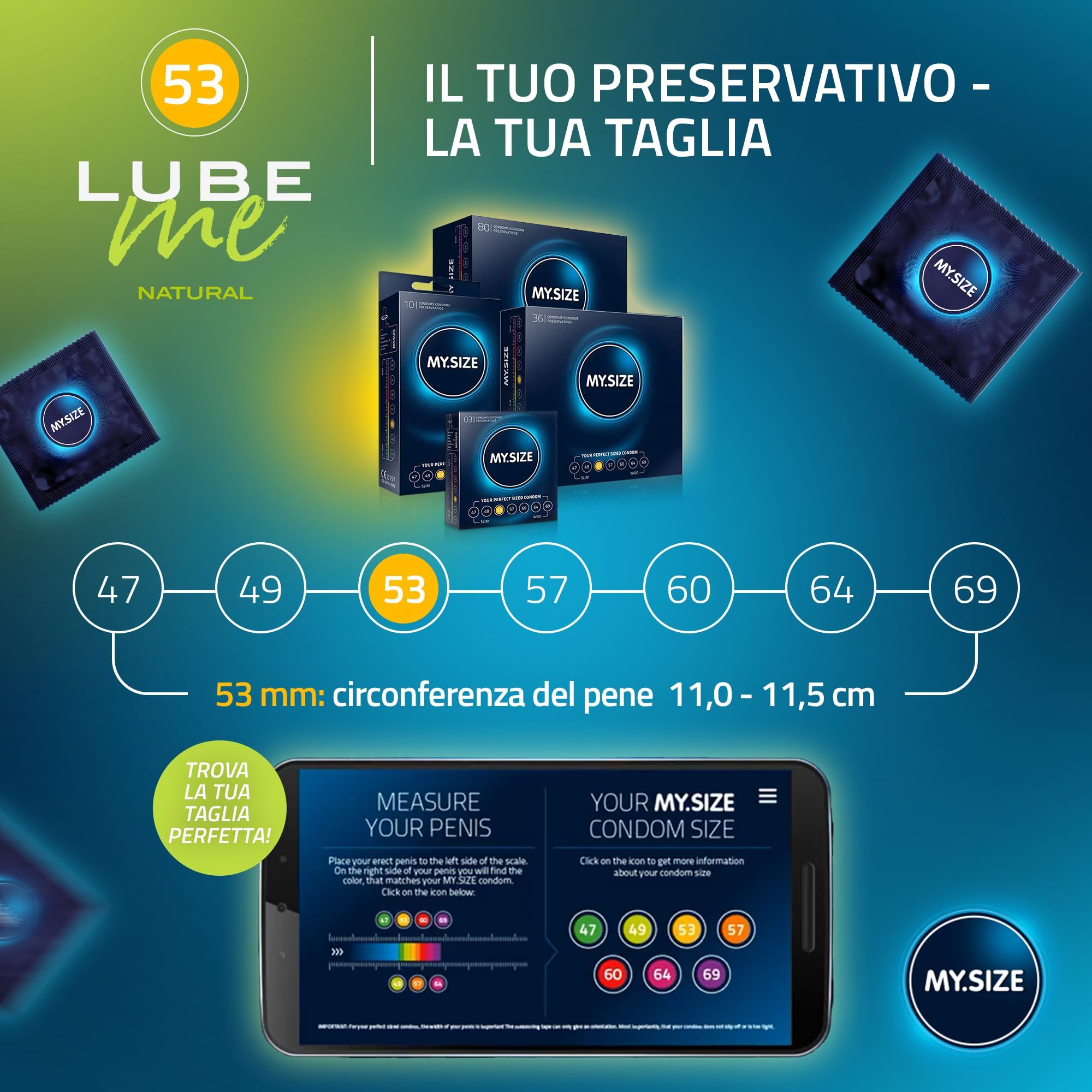 MY.SIZE PRO Preservativi + LUBE ME Natural + Body Candle Set
