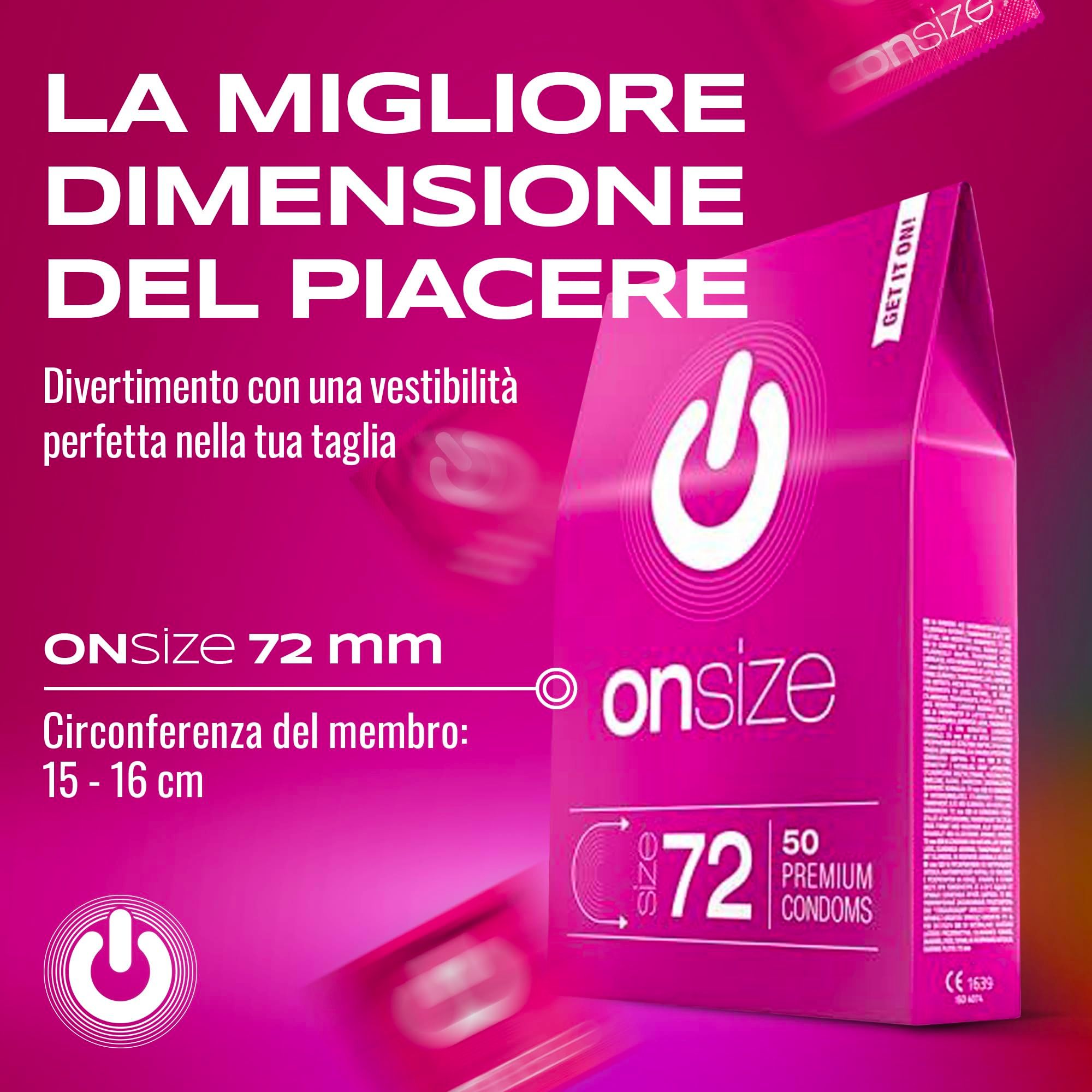 Confezione ONsize 72mm, 50 preservativi premium, rosa.