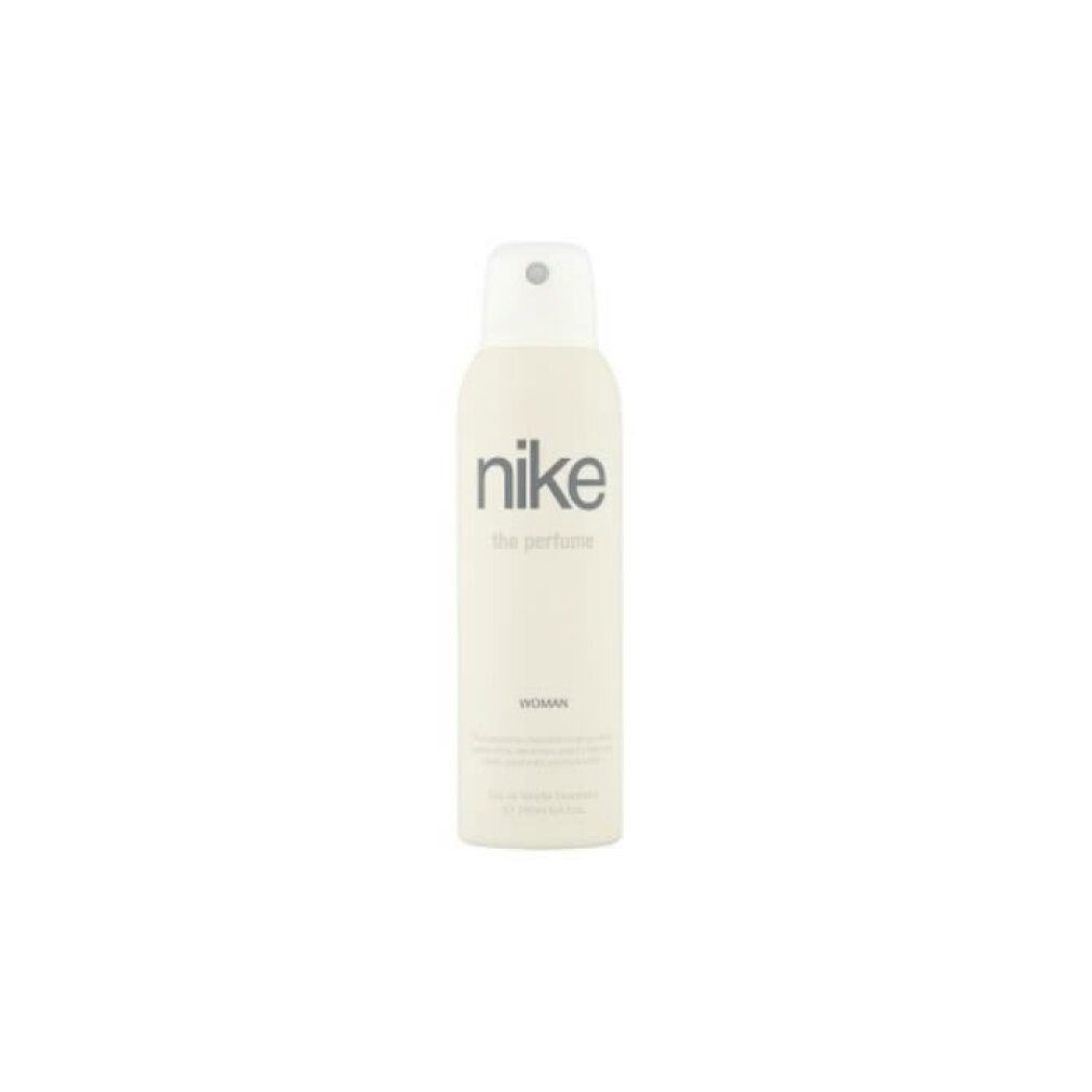 Nike The Perfume Woman Deodorant Spray, lattina color crema con cappuccio bianco.