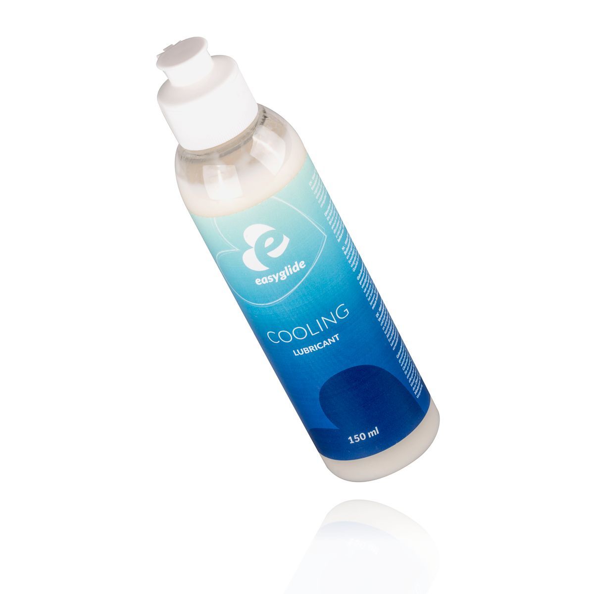 Flacone trasparente inclinato con tappo bianco. Scritta: easyglide, Cooling Lubricant, 150ml.