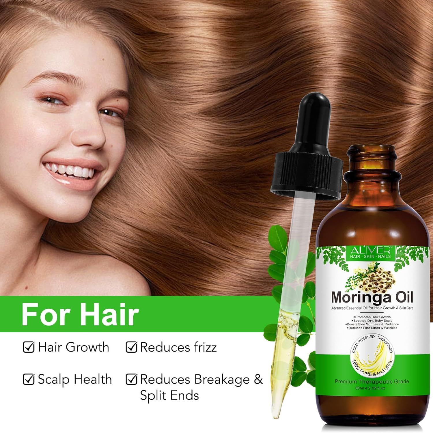 Zoxpm Olio di Moringa per Capelli, Pelle e Viso