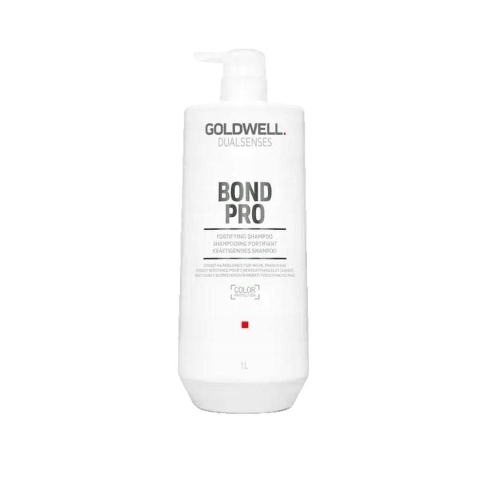 Flacone bianco Goldwell Dualsenses Bond Pro Shampoo con dosatore. Scritta: BOND PRO, 1L.
