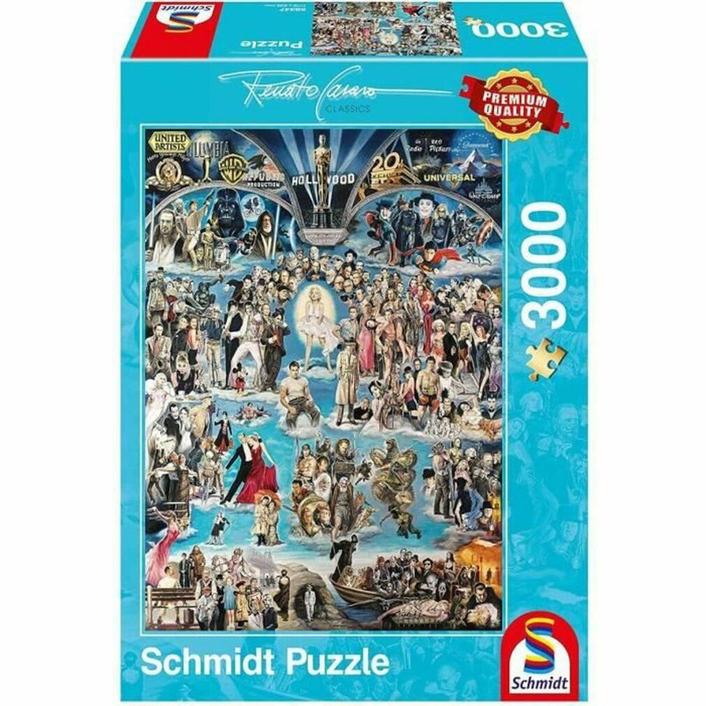 Scatola puzzle Schmidt Puzzle Hollywood, 3000 pezzi. Immagine con star del cinema. Logo Schmidt e etichetta Premium Quality.