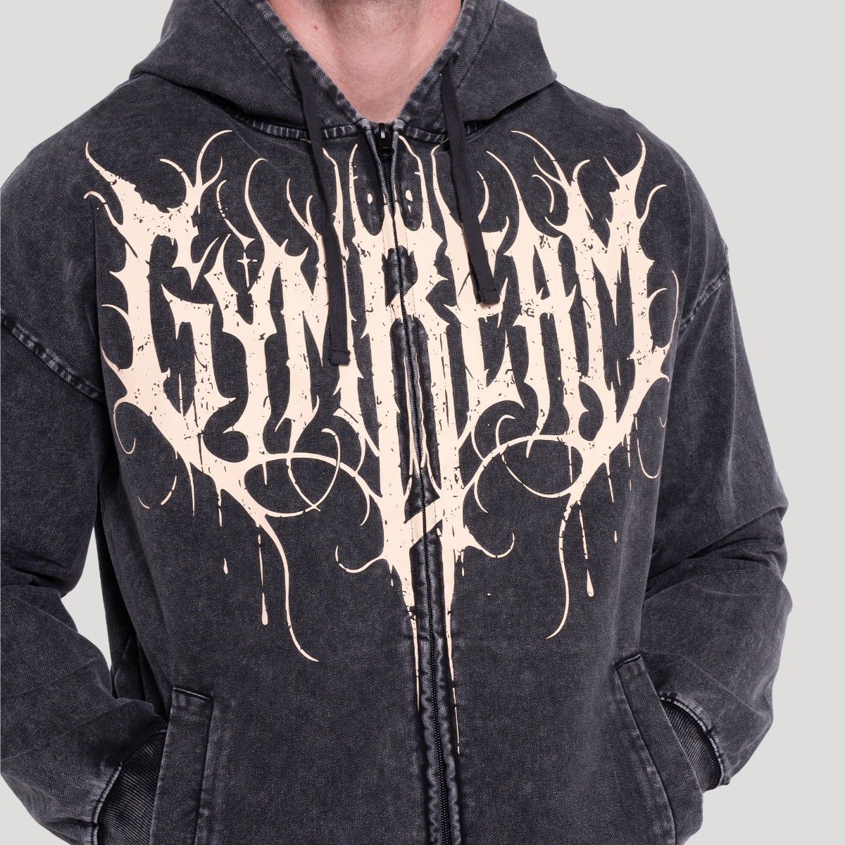 GymBeam Felpa uomo Abyss oversize con cappuccio e zip Charcoal