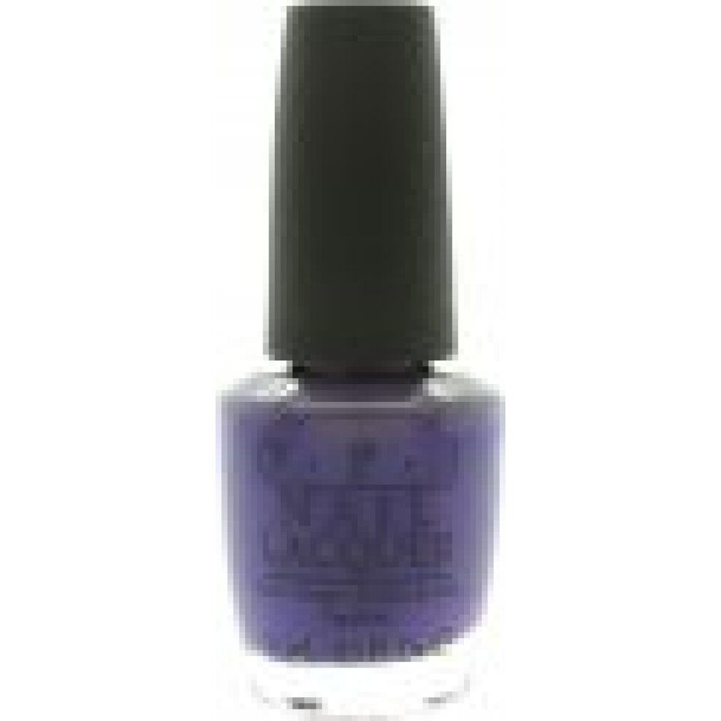 Flacone di smalto OPI. Colore lilla, tappo nero. Scritta: OPI NAIL LACQUER.