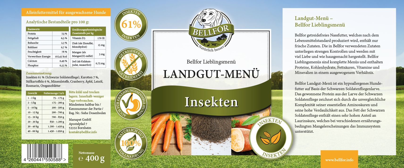 Bellfor Cibo umido Mix: Pollo, Agnello, Insetti