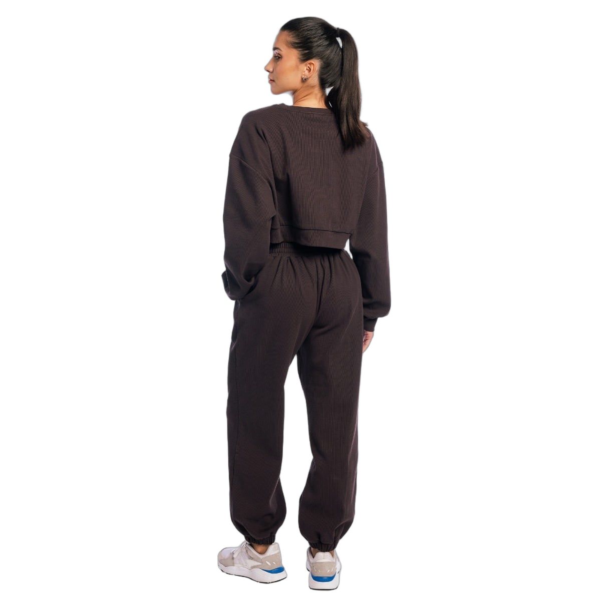GymBeam Felpa donna cropped Aura marrone senza cappuccio a maniche lunghe