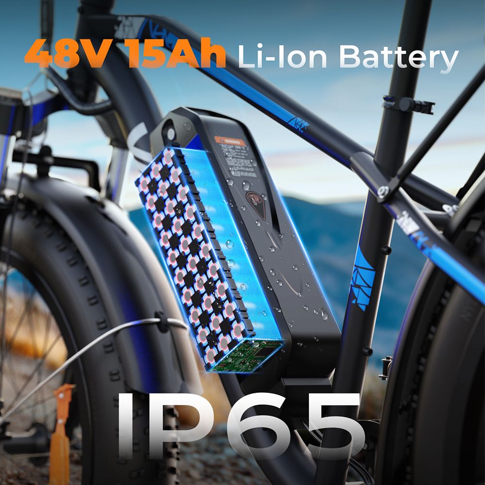 Batteria per e-bike con batteria agli ioni di litio da 48 V 15 Ah. Testo: IP65.