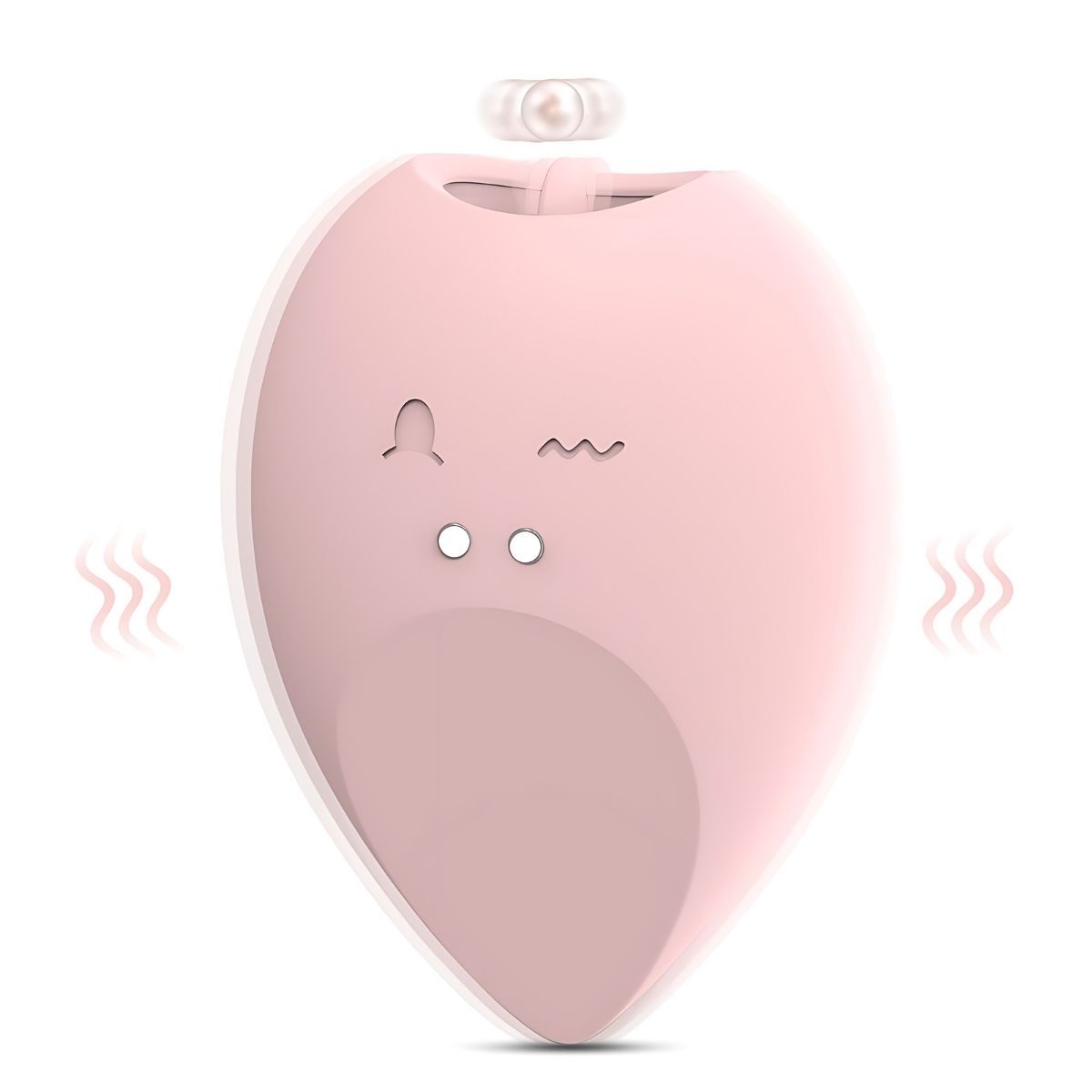Vibratore Rosa a goccia. Rosa, con due pulsanti e un design ondulato e arcuato. Un anello è situato in alto.