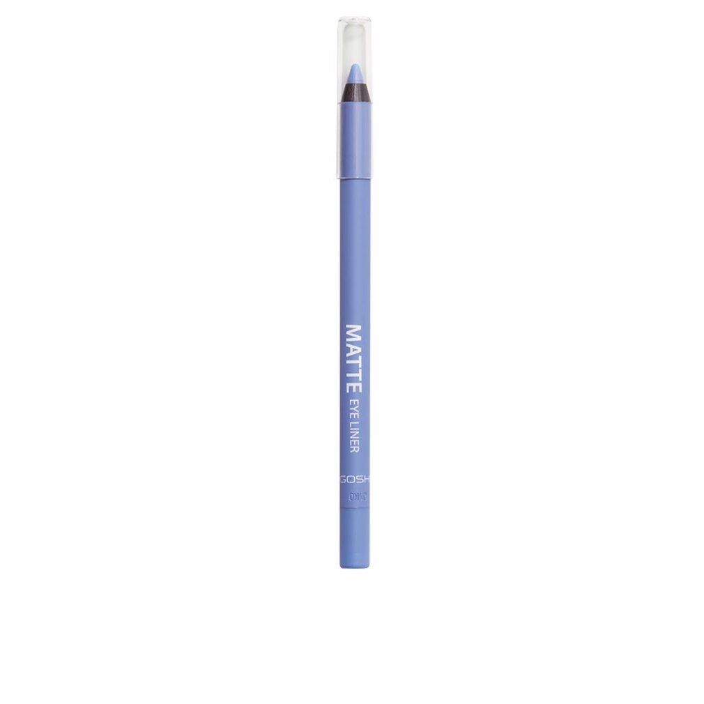 Matita eyeliner blu con cappuccio trasparente. Scritta "MATTE EYE LINER".