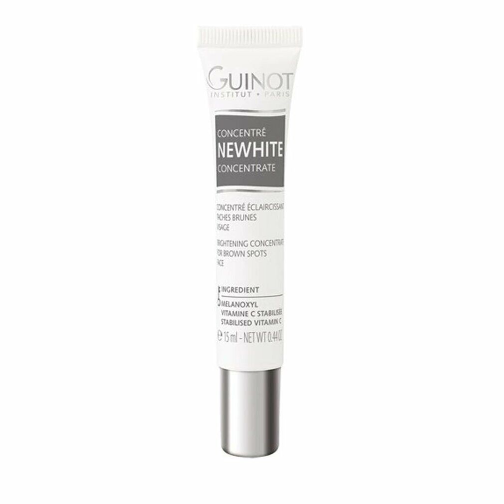 Tubo Guinot Newhite Concentre. Tubo bianco, tappo argento. Testo: Newhite, Concentre, 15ml.