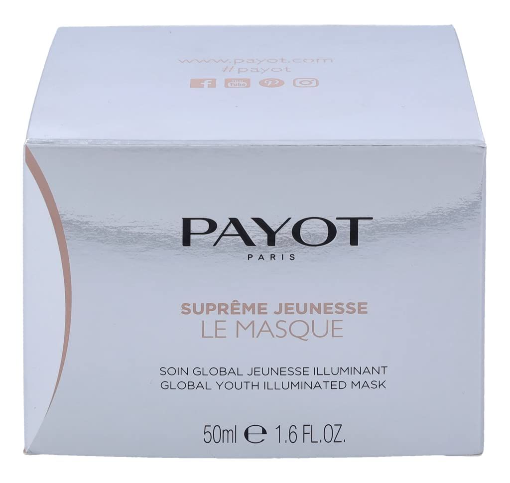 Confezione con scritta PAYOT PARIS, Supreme Jeunesse Le Masque. Testo: Soin Global Jeunesse Illuminant, Global Youth Illuminated Mask. 50ml.