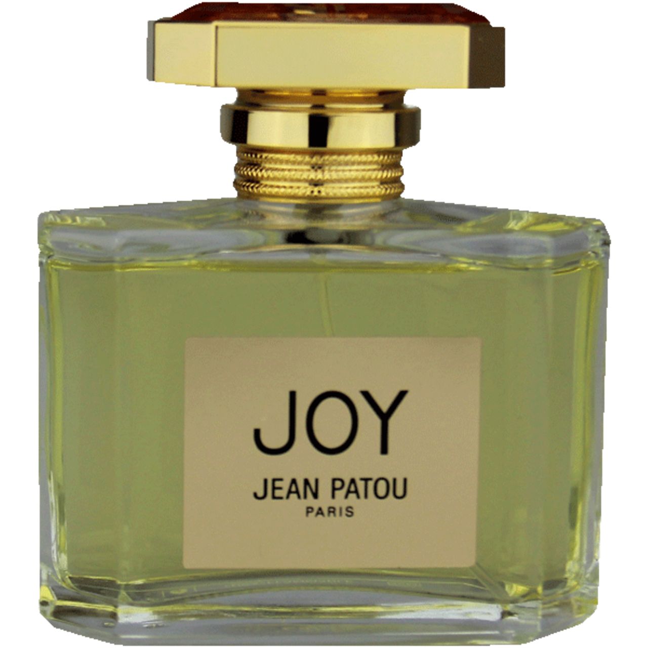 Jean Patou Joy E.d.T. Vapo. Flacone e confezione. Flacone rettangolare con tappo dorato. Confezione con "JOY" e "JEAN PATOU PARIS".