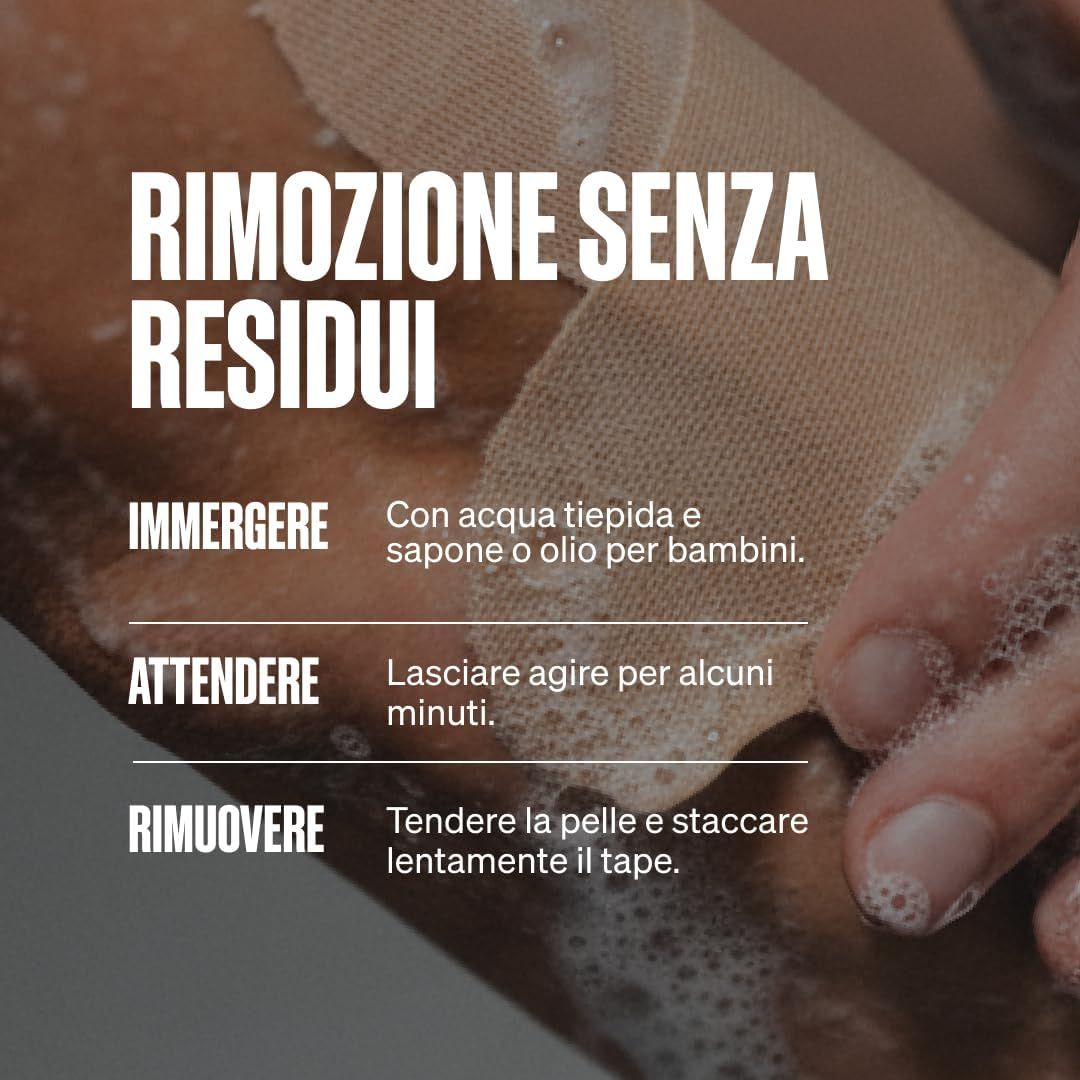 Nastro kinesiologico applicato sul ginocchio, con motivo a bandiera britannica.