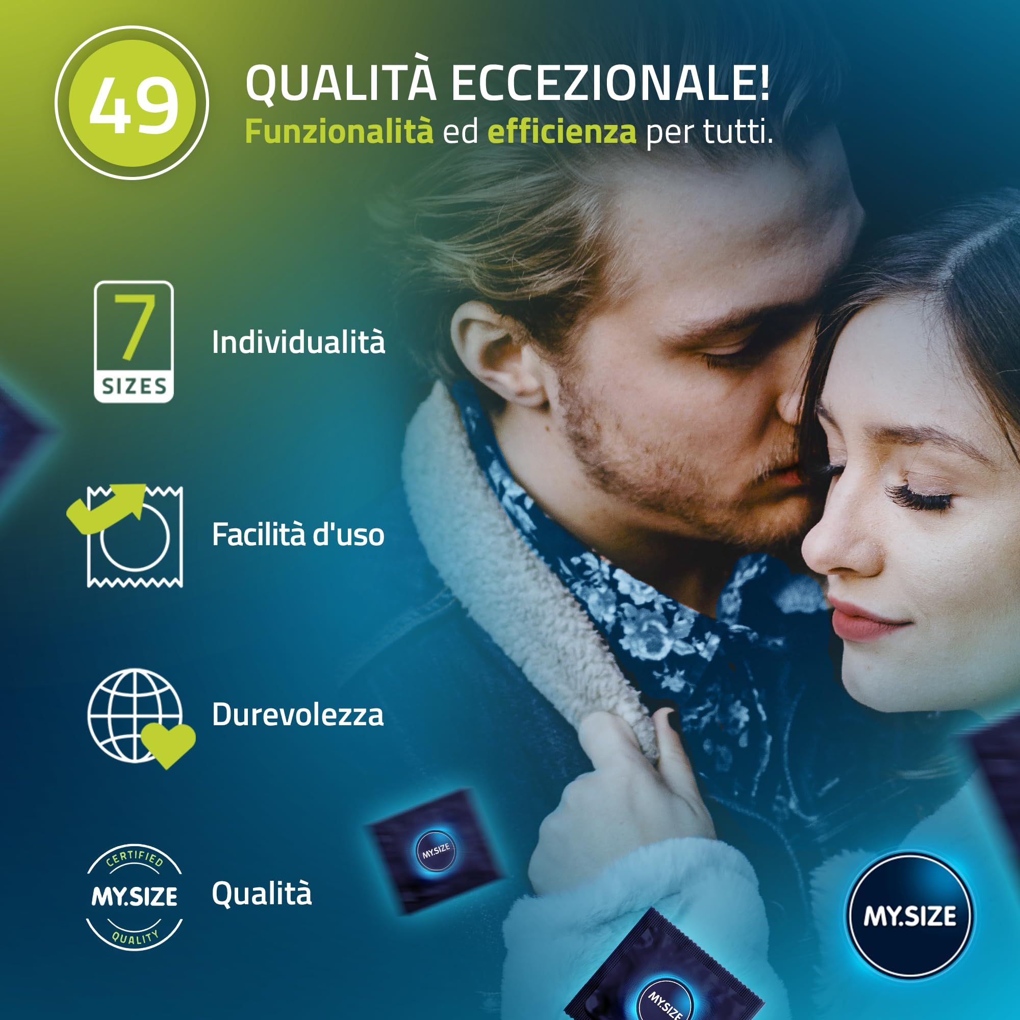 Confezione preservativi MY.SIZE 49 con coppia. "Qualità eccezionale!"