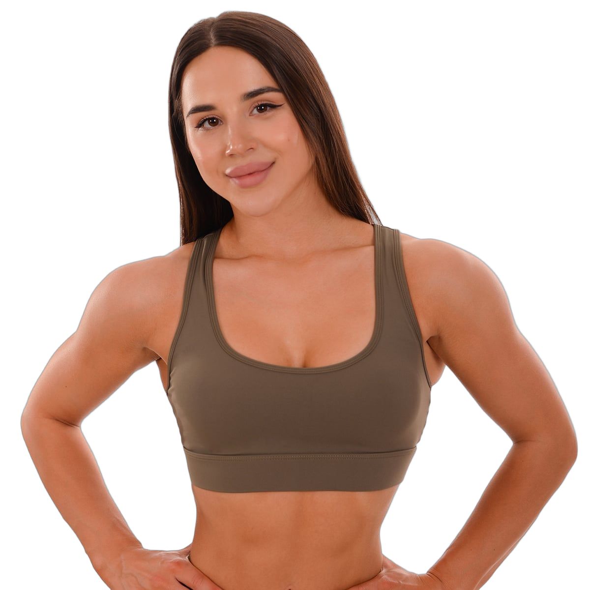 GymBeam Reggiseno sportivo donna Mesh Panel con spalline larghe oliva