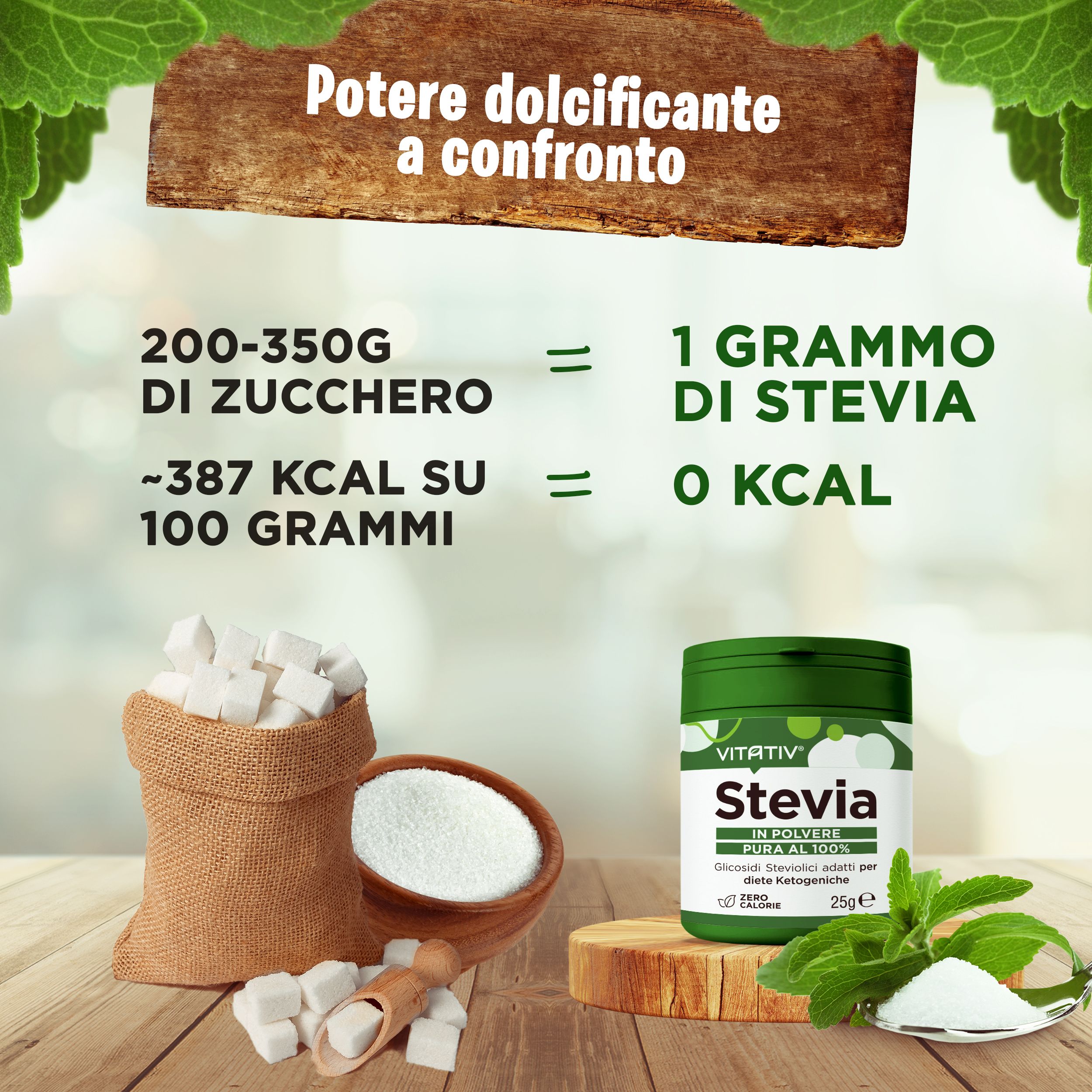 Vitativ® Stevia Pura in Polvere Sottile - Dolcificante Zero Calorie 100% Glicosidi steviolici