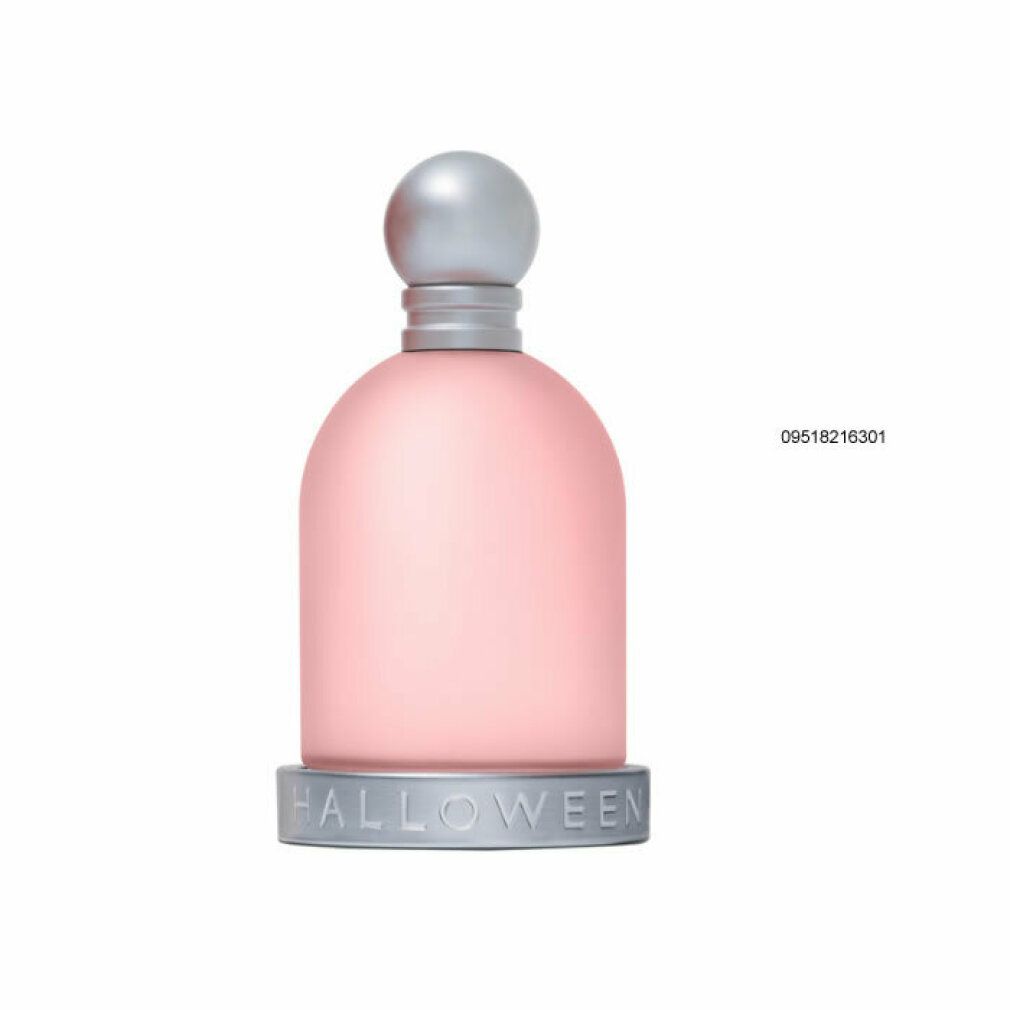 Flacone rosa con tappo e base argentati. "HALLOWEEN" è scritto sulla base.