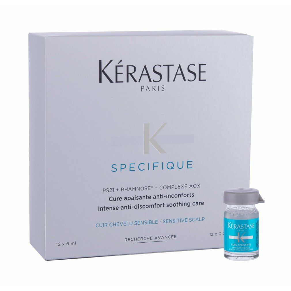 Confezione Kérastase Specifique bianca. Contiene nome prodotto, ingredienti, 12 x 6ml. Fiala visibile.