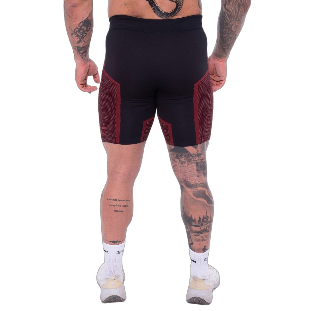 GymBeam Pantaloncini uomo slim senza cuciture, neri e rossi