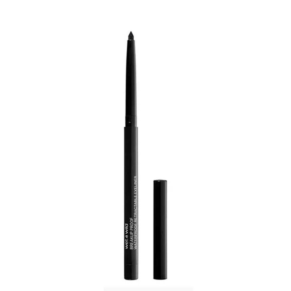 Eyeliner retrattile nero con cappuccio nero. Sulla penna è scritto "Wet n Wild Breakup Proof Retractable Eyeliner".