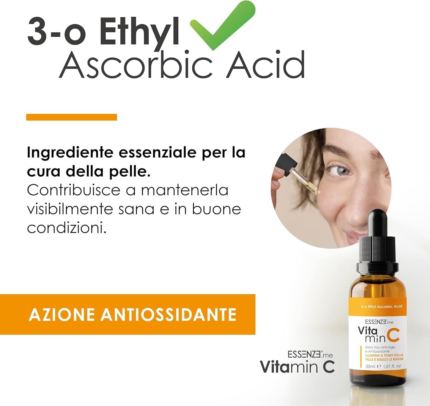 Essenze.me Siero Viso Vitamina C 3-o-Ethyl - Illuminante, Antirughe e Antiossidante - 30ml