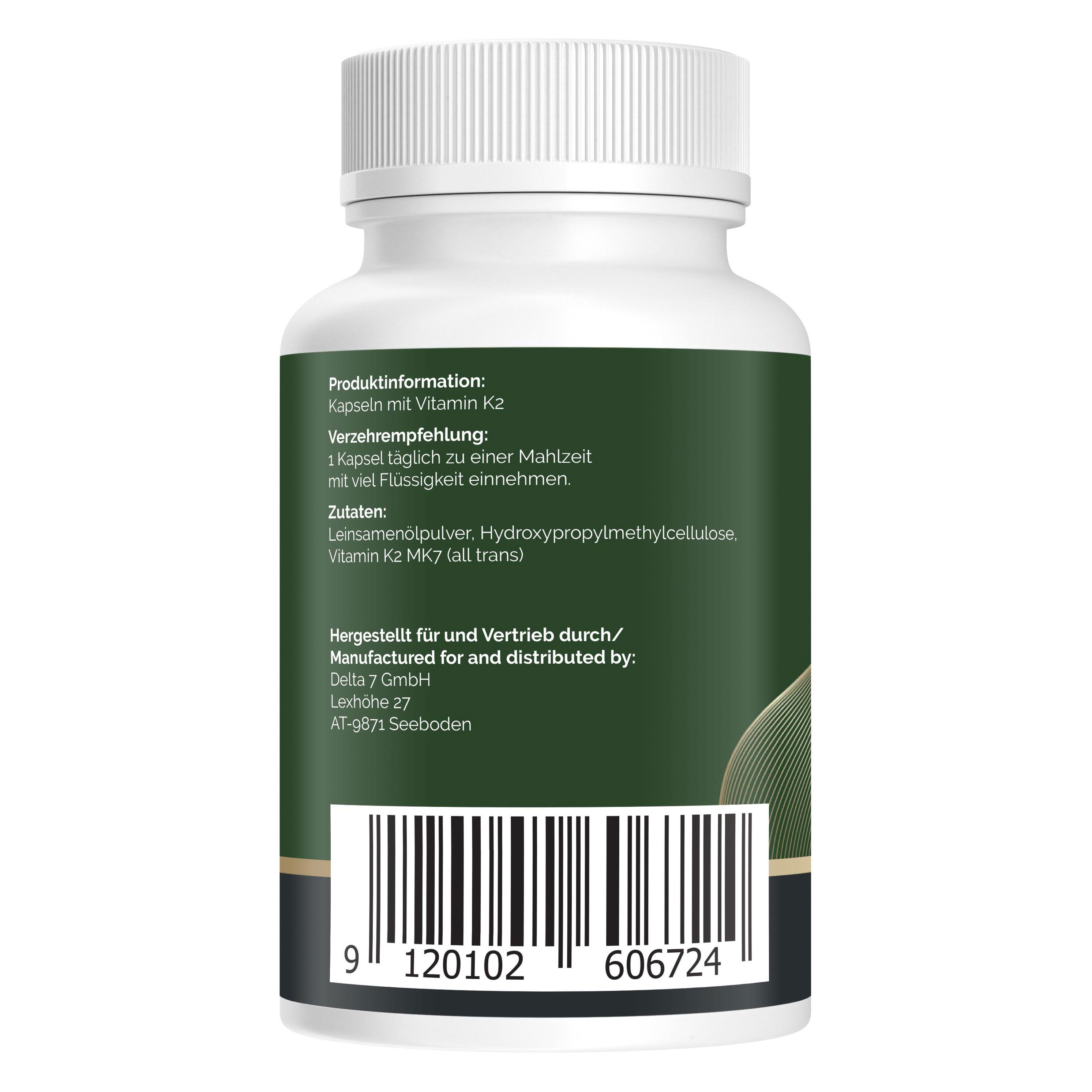 Retro di un flacone di pillole bianco. Informazioni sul prodotto, raccomandazioni per l'uso, ingredienti, informazioni sul produttore e codice a barre.