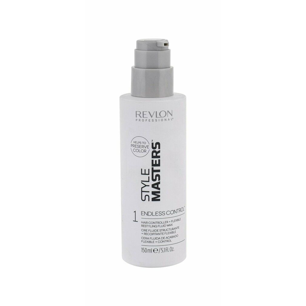 Prodotto Revlon Style Masters bianco con pompa. Scritta: Endless Control, 150ml.